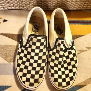 Vans checker slip ons shoes skate black white size 8 womens